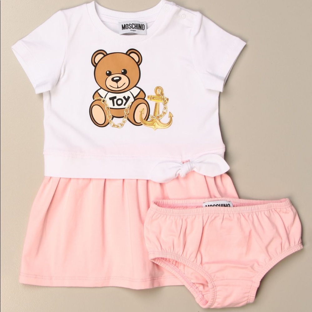 Moschino Baby T-Shirt Dress with Teddy Anchor & Bloomers